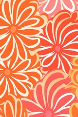 Groovy 1970s vintage retro floral pink flower power illustration with orange and pink colors