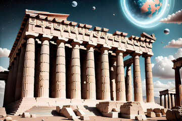 Obraz premium Mercury, in the distant future galaxy, is home to an ancient Greek temple