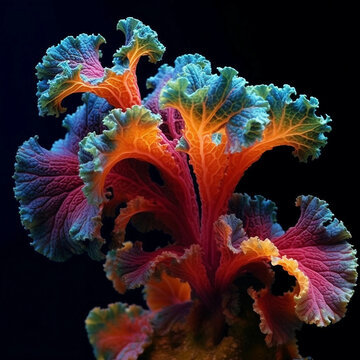 colorful marattiaceae fern of algae, orange and green underwater nature inspired flower plant