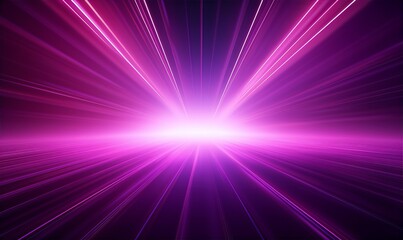 Obraz premium 3d rendering in neon light, bunched lines on horizon, display as space with objects, abstract background, colors in red, pink and purple