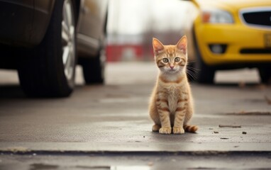 Fototapeta premium Photo of a Cat in parking lot