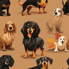 Dachshund dogs breed cute cartoon repeat pattern