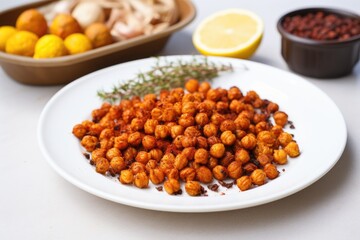 roasted chickpeas with smoked paprika on white plate