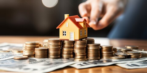 a stack of coins and a house symbolizes long-term investment