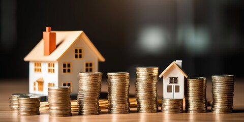 a stack of coins and a house symbolizes long-term investment