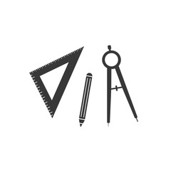 Set of ruler compasses pencil icon in flat style. Vector sign, set for architect