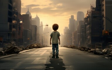 Fototapeta na wymiar Photo of child in a city road