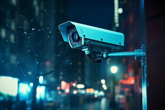 CCTV camera in a city street. AI generative
