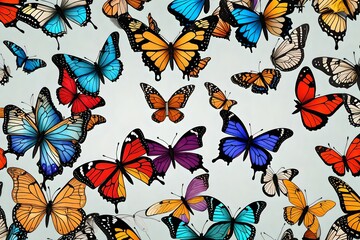 small black  and white butterflies with white background internal text copy space with multicolor butterfies 