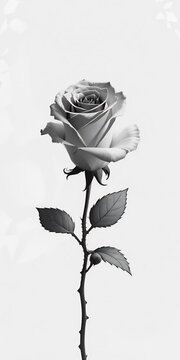 Animated illustration of a black and white rose on a white background.