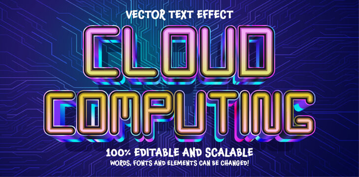 Cloud Computing 3d Editable Text Effect Cartoon Style Premium Vector, purple blue cyberpunk