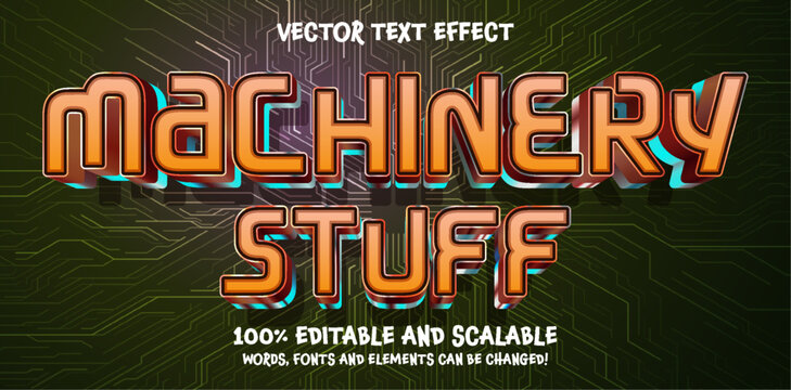 Machine Stuff 3d Editable Text Effect Cartoon Style Premium Vector, purple blue cyberpunk