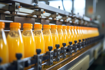 Fototapeta premium Glass factory row production machine technology line drink juice plant industrial