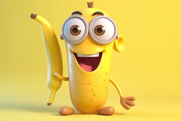 Adorable banana juice character - animated food character. Generative AI - obrazy, fototapety, plakaty
