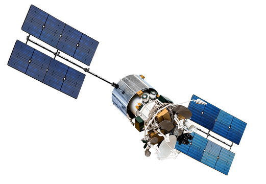 Modern telecommunication satellite isolated on transparency background. PNG format