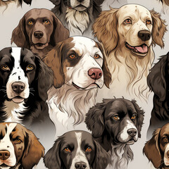 English Springer Spaniels dogs breed cute cartoon repeat pattern