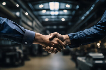 Business people shaking hands in a warehouse - obrazy, fototapety, plakaty