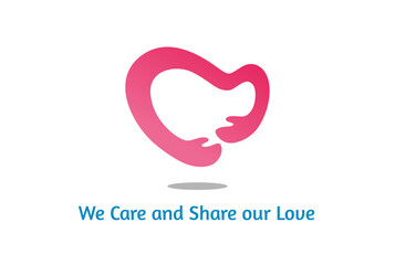 combination of hand and heart love logo for caring, sharing, loving. health care modern, simple, flat, abstract illustration