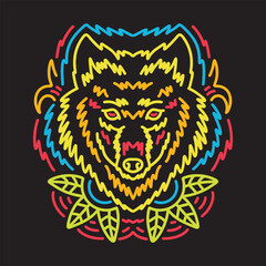Colorful Monoline Wolf Logo Vector Graphic Design illustration Emblem Symbol and Icon