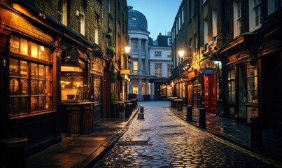 After work, the streets of London come alive with the vibrant energy of its dark places and bars. - obrazy, fototapety, plakaty