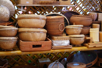 Bamboo Basket at Market in Vietnam - ベトナム 市場 竹の篭