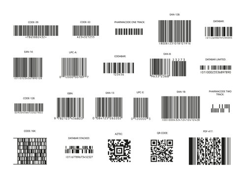 Set of 21 random bar codes and qr codes - vector bar code template mockup for design