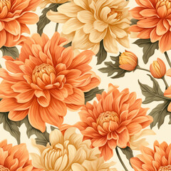 Marigold seamless 2d tilable pattern, fabric design, wall art