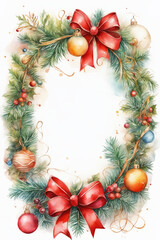 Watercolor Christmas frame with poinsettia, holly and berries.  - 663817792