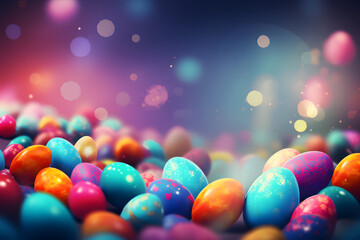Fototapeta na wymiar Bunte Osterfreuden - Ein fröhlicher Hintergrund mit festlich gefärbten Ostereiern, der frühlingshafte Freude und Osterstimmung verbreitet