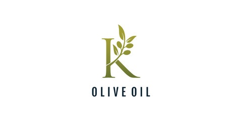 Letter K logo design element vector with olive concept
