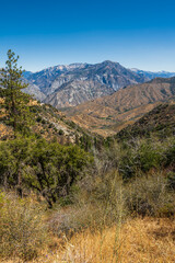 Aerial view at the mountains of Sierra Nevada range in the Kings Canyon national park.