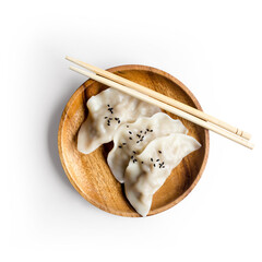 Delicious Chinese steamed dumplings gyozas with sesame with transparent background cutout and shadow