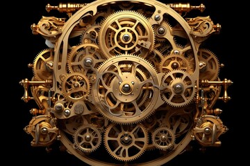 An intricate mechanical device consisting of interconnected gears and cogs. Generative AI