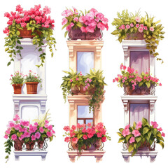 Fototapeta na wymiar European balcony window with flowers