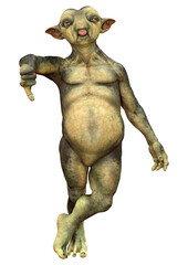 3D Rendering Green Alien on White