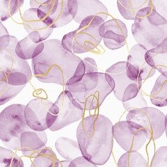 Abstract watercolor stains and gold seamless background