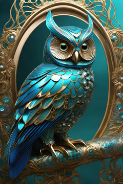Mystical Avian Fusion: A Shiny Metallic Fantasy Owl