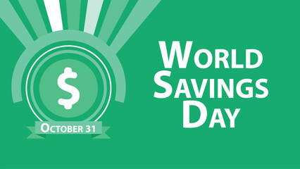 World Savings Day banner design with geometric shapes and vibrant colors on a horizontal background. Happy World Savings Day modern minimal poster.