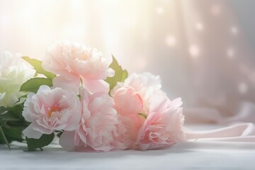 Delicate rose flowers background. Light pastel pink blossom bouquet. Generate ai