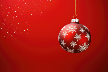 Greeting card of Merry Christmas and happy New Year, red background, free copy space in center