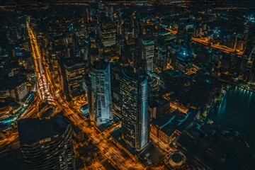 View of the city with abstract grunge background