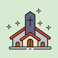 christmas church icon with lineal color style
