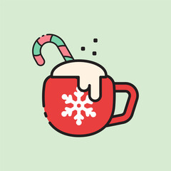 christmas mug icon with lineal color style