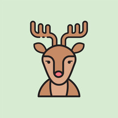 christmas deer icon with lineal color style