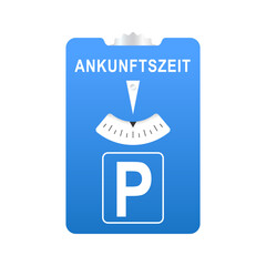 Blue parking disc. Vector road sign Germany. Parking disc with arrival time on white background. Vector illustration