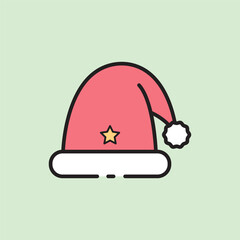 christmas santa hat icon with lineal color style