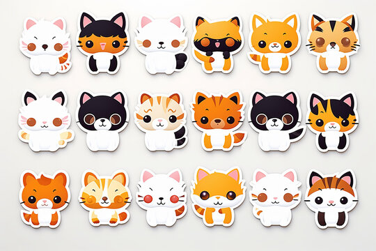 3d collection of minimalistic kitty stickers Halloween theme , on white background, Chibi cute style, sharp outline, 