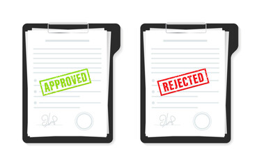 Flat approved rejected document for report design. Approved stamp green and Rejected stamp red, with grunge style. Vintage. Vector illustration