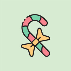christmas candy cane icon with lineal color style