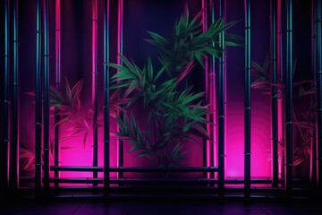 The neon square glows softly among bamboo stalks, exuding a lo-fi aesthetic that marries modernity...